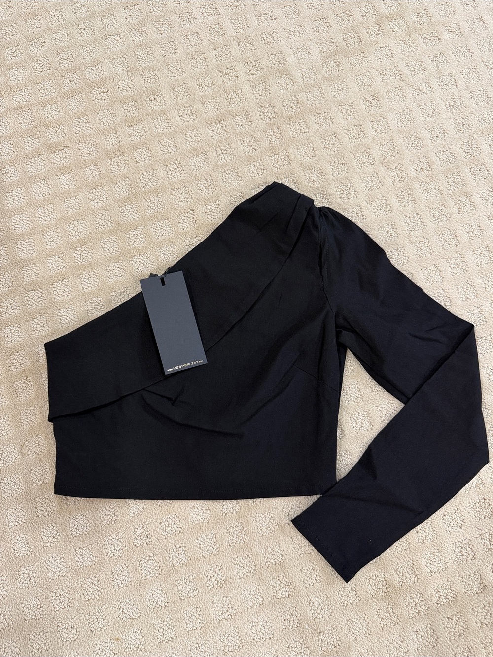 One-Shoulder Black Crop Top with Long Sleeve